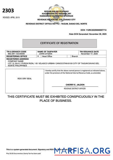 Blank Philippines certificate of registration Word and PDF template, version 4
